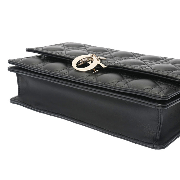 Christian Dior Top Handle Bag Lambskin Shoulder Bag Black - Picture 4 of 8